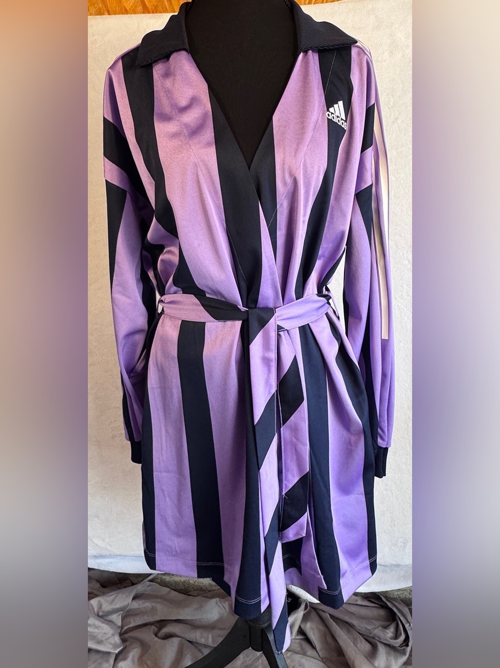 NWT adidas Jacquard Jersey Express Dress Purple Black Belted Size S IC6631